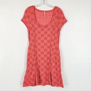 Free People Daisy Godet Dress Womens L Orange Floral Lace Skater Boho Retro Y2K
